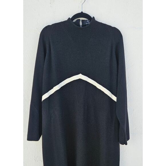 Vintage Maxi Dress Womens 2X Black White Wool Knit Mod 60s 70s Retro Old Money - Picture 5 of 10